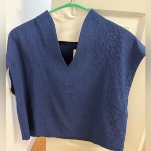 NWT Anthropologie Maeve Women’s Textured V-Neck Boxy Top - Navy